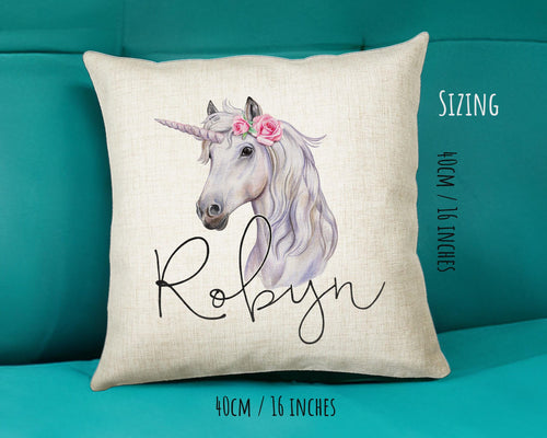 Personalised Unicorn Cushion Gift Printed Name Design - Cushion Throw Pillow Gift For Girls Nursery Bedroom Birthday Christmas Gift CS050