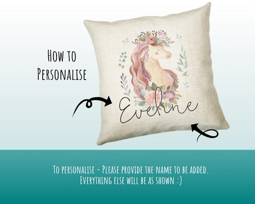 Personalised Unicorn Cushion Gift Printed Name Design - Cushion Throw Pillow Gift For Girls Nursery Bedroom Birthday Christmas Gift CS036