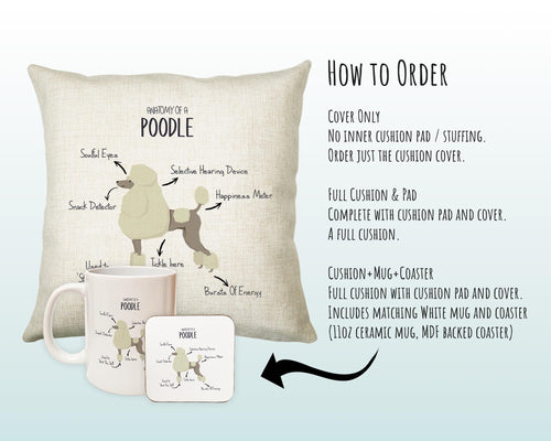 Anatomy of a Poodle Funny Gift For Him Or Her Cushion Pillow Bedroom Decor CS413