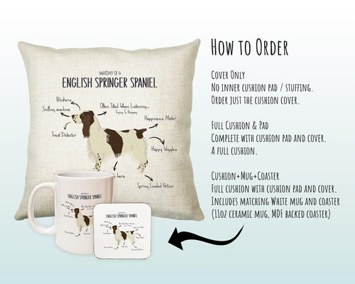 Anatomy of a English Springer Spaniel Funny Gift For Him Or Her Cushion Pillow Bedroom Decor CS406