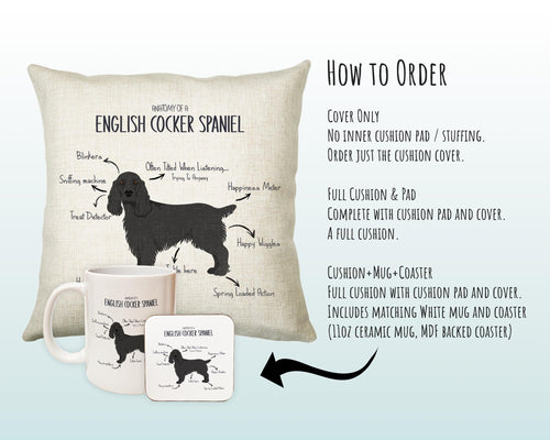 Anatomy of a English Cocker Spaniel Funny Gift For Him Or Her Cushion Pillow Bedroom Decor CS457