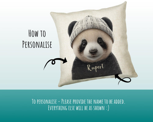 Birthday Gift For Boy Baby Panda Bear Cushion Gift Printed Name Design Cushion Throw Pillow Gift For Boys Nursery Bedroom Animal Gift CS529