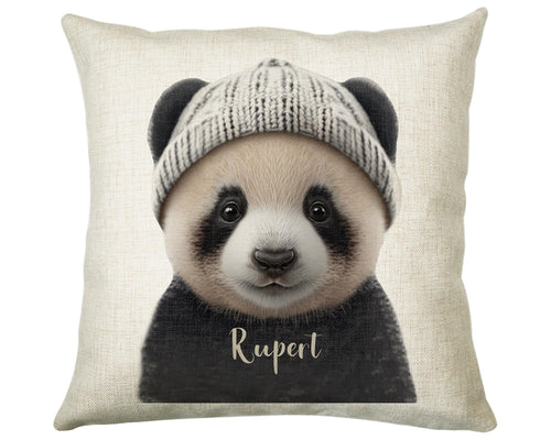 Birthday Gift For Boy Baby Panda Bear Cushion Gift Printed Name Design Cushion Throw Pillow Gift For Boys Nursery Bedroom Animal Gift CS529