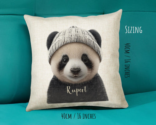 Birthday Gift For Boy Baby Panda Bear Cushion Gift Printed Name Design Cushion Throw Pillow Gift For Boys Nursery Bedroom Animal Gift CS529