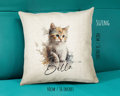 Cat Gift For Cat Lovers - Personalised Cushion with Name - Cat Themed Gift for Cat Owner - Gift for Girls - Watercolour Warrior CS548