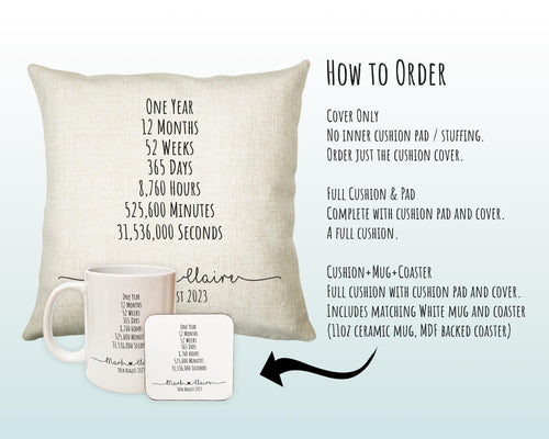 Personalised 1st Anniversary Cotton Gift Cushion One Year Custom Design Gift Valentines Present - Wedding Cushion Pillow Gift CS467