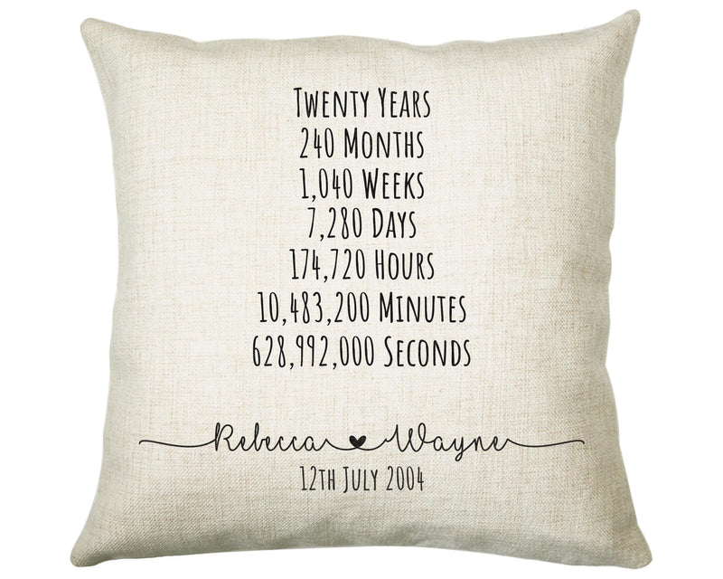 Personalised 20th Anniversary Cotton Gift Cushion Twenty Years Custom Design Gift Valentines Present - Wedding Cushion Pillow Gift CS472