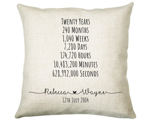 Personalised 20th Anniversary Cotton Gift Cushion Twenty Years Custom Design Gift Valentines Present - Wedding Cushion Pillow Gift CS472