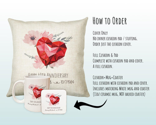 Personalised 40th Ruby Anniversary Gift Cushion 40 Years Custom Design Gift Valentines Present - Wedding Cushion Pillow Gift STC0095