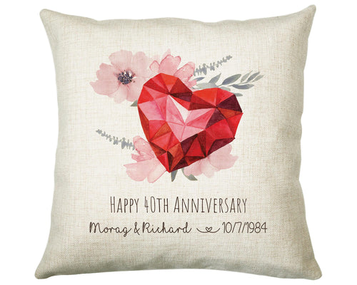 Personalised 40th Ruby Anniversary Gift Cushion 40 Years Custom Design Gift Valentines Present - Wedding Cushion Pillow Gift STC0095