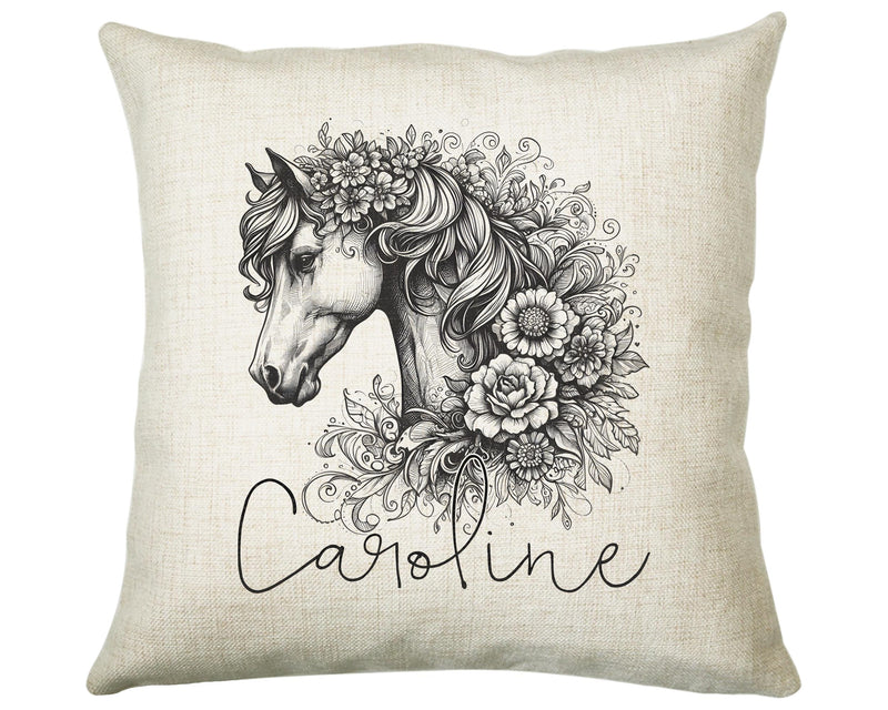 Personalised Horse Lover Cushion Gift Printed Name Design - Cushion Throw Pillow Gift For Boys Nursery Bedroom Birthday Gift G015