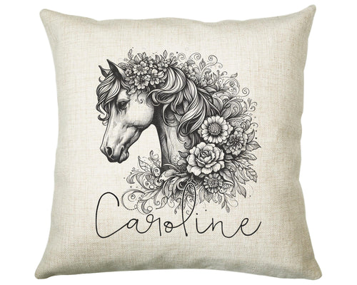 Personalised Horse Lover Cushion Gift Printed Name Design - Cushion Throw Pillow Gift For Boys Nursery Bedroom Birthday Gift G015