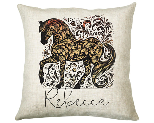 Personalised Horse Lover Cushion Gift Printed Name Design - Cushion Throw Pillow Gift For Boys Nursery Bedroom Birthday Gift G011