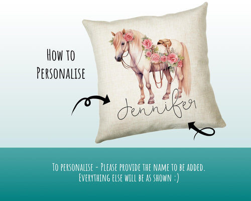 Personalised Horse Lover Cushion Gift Printed Name Design - Cushion Throw Pillow Gift For Boys Nursery Bedroom Birthday Gift G010