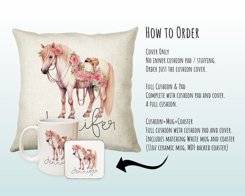 Personalised Horse Lover Cushion Gift Printed Name Design - Cushion Throw Pillow Gift For Boys Nursery Bedroom Birthday Gift G010