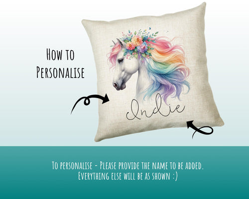 Personalised Horse Lover Cushion Gift Printed Name Design - Cushion Throw Pillow Gift For Boys Nursery Bedroom Birthday Gift G009