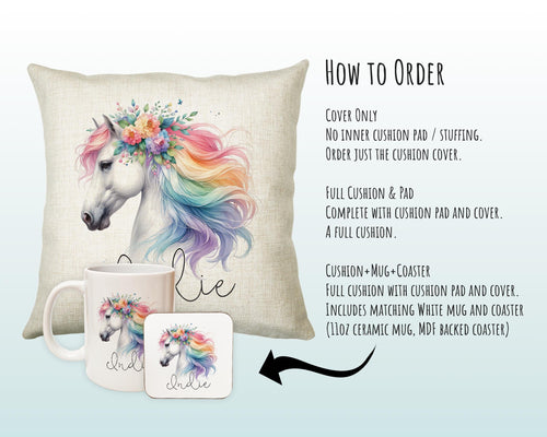 Personalised Horse Lover Cushion Gift Printed Name Design - Cushion Throw Pillow Gift For Boys Nursery Bedroom Birthday Gift G009