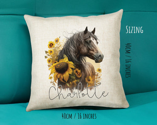 Personalised Horse Lover Cushion Gift Printed Name Design - Cushion Throw Pillow Gift For Boys Nursery Bedroom Birthday Gift G002
