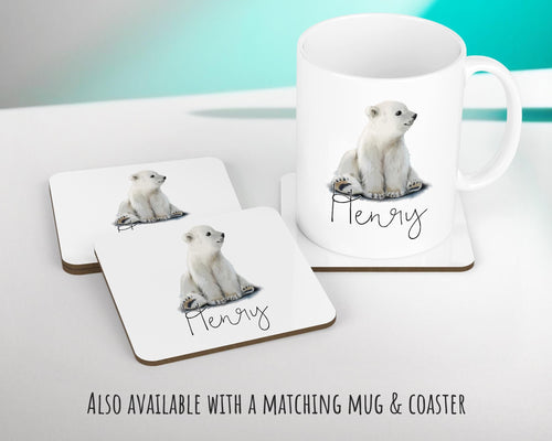 Personalised Polar Bear Cub Cushion Gift Printed Name Design - Cushion Throw Pillow Gift For Boys Nursery Bedroom Birthday Gift CS466