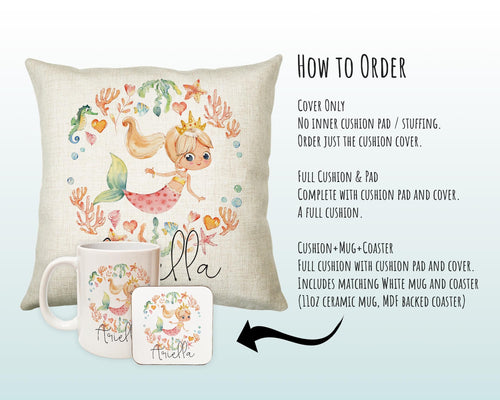 Personalised Blonde Mermaid Cushion Gift Printed Name Design - Throw Pillow Gift For Girls Nursery Bedroom Birthday Christmas Gift CS199