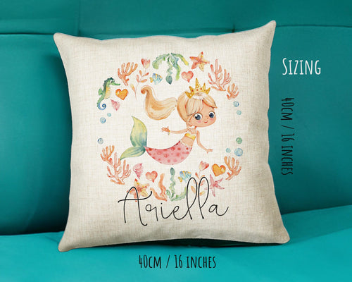 Personalised Blonde Mermaid Cushion Gift Printed Name Design - Throw Pillow Gift For Girls Nursery Bedroom Birthday Christmas Gift CS199