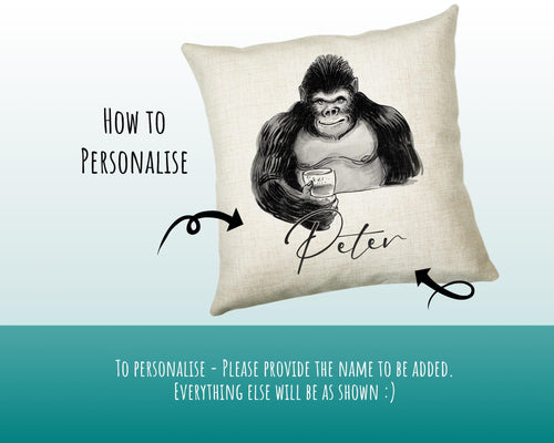 Personalised Gorilla Cushion Gift Printed Name Design - Cushion Throw Pillow Gift For Dad Friend Bedroom Birthday Christmas Gift CS500