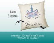 Personalised Unicorn Cushion Gift Printed Name Design - Cushion Throw Pillow Gift For Girls Nursery Bedroom Birthday Christmas Gift CS492