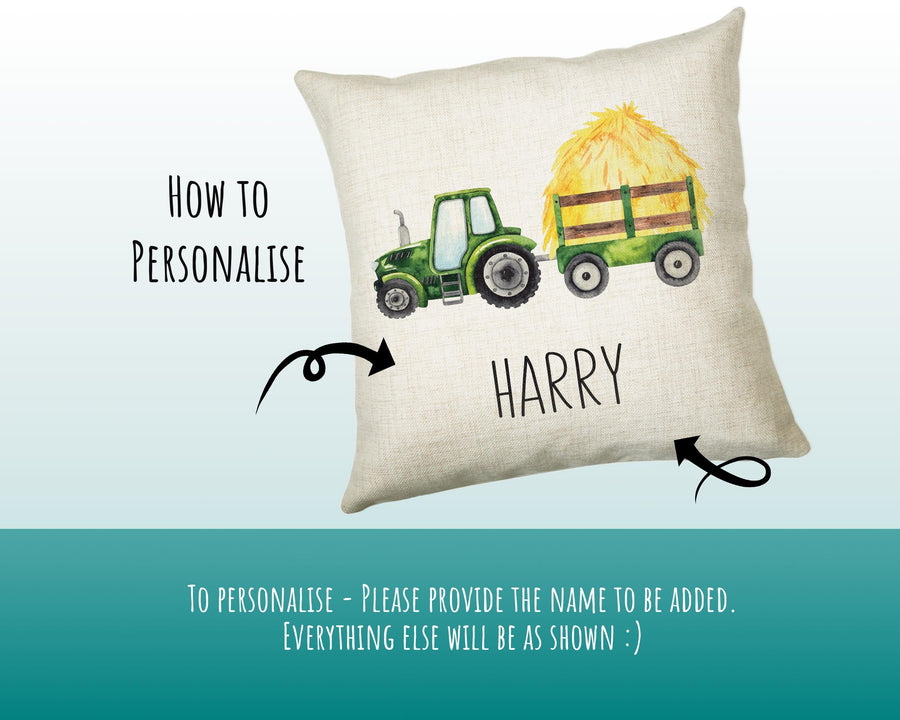 Personalised Tractor Cushion Gift Printed Name Design - Pillow Gift For Girls Boys Nursery Bedroom Farm Animal Decor Birthday Gift CS507