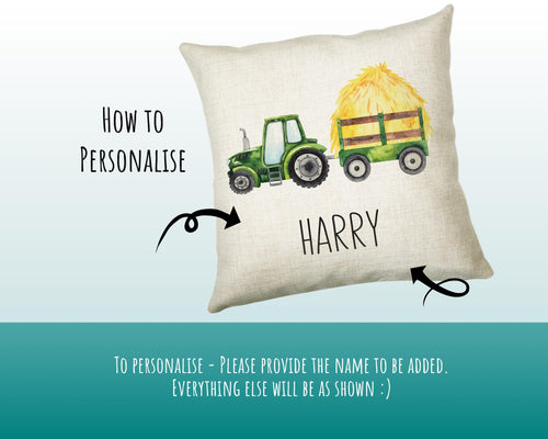 Personalised Tractor Cushion Gift Printed Name Design - Pillow Gift For Girls Boys Nursery Bedroom Farm Animal Decor Birthday Gift CS507