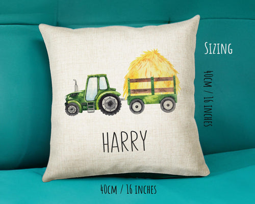 Personalised Tractor Cushion Gift Printed Name Design - Pillow Gift For Girls Boys Nursery Bedroom Farm Animal Decor Birthday Gift CS507