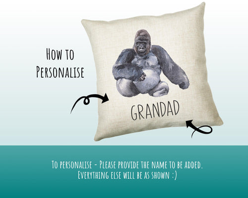Personalised Gorilla Cushion Gift Printed Name Design - Cushion Throw Pillow Gift For Dad Friend Bedroom Birthday Christmas Gift CS501