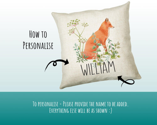 Personalised Fox Cushion Gift Printed Name Design - Cushion Throw Pillow Gift For Him/Her Sitting Room Bedroom Birthday Christmas Gift CS474