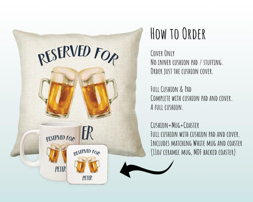Personalised Beer Glass Reserved For Cushion Gift Printed Name Design Cushion Throw Pillow Gift For Him Her Christmas Gift CS341