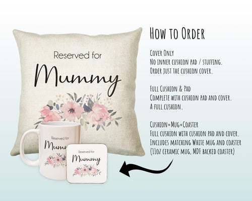 Personalised Reserved For Mummy Cushion Gift Printed Name Design - Cushion Throw Pillow Gift For Mum Mother Parent Christmas Gift CS054