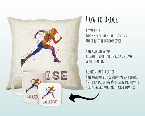 Personalised Women Runner Cushion Gift For Her Girls Bedroom Printed Name Design - Birthday Pillow Gift Sport Running Decor CS272