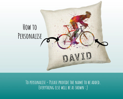 Personalised Cycling Cushion Gift Boys Girls Bedroom Printed Name Design - Birthday Pillow Gift Sport Competition Decor  CS271