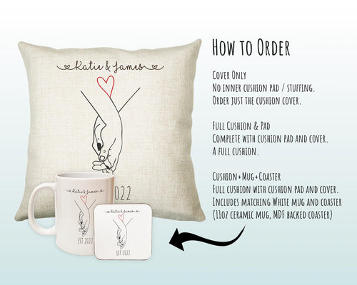 Personalised Holding Hands Gift Cushion Two Years Custom Design Gift Present - Wedding Cushion Pillow Gift STC0099