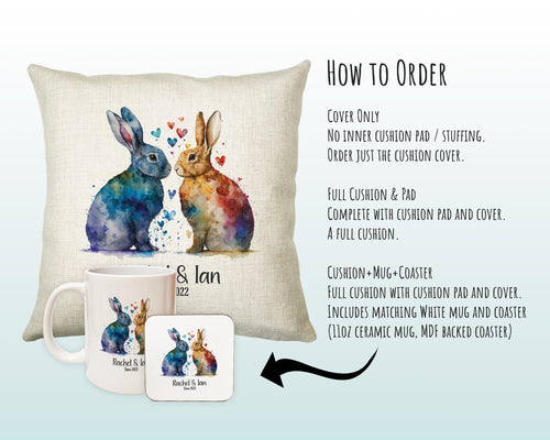 Personalised Valentines Day Bunny Rabbits Cushion Gift - Colourful Cushion Throw Pillow Gift For Him Her Boyfriend Girlfriend Gift CS520