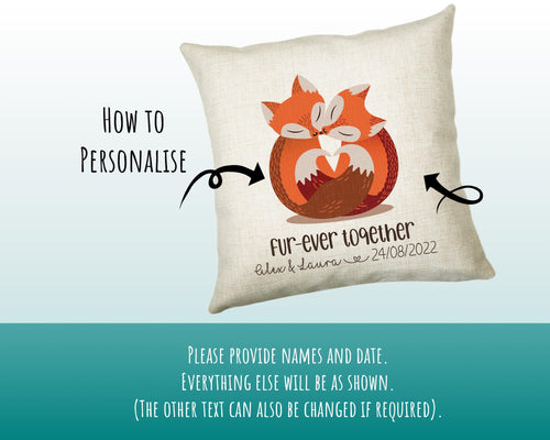 Personalised Fur-ever Together Fox Gift Cushion Two Years Custom Design Gift Present - Foxes Couple Wedding Cushion Pillow Gift STC115