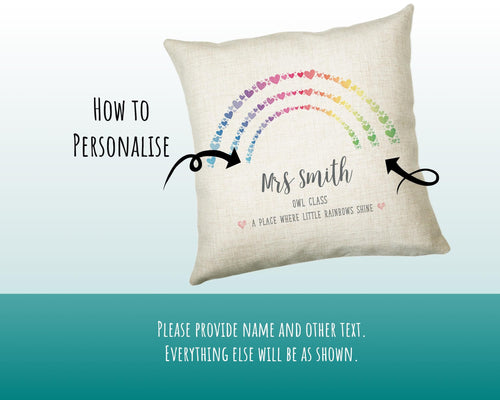 Personalised Teacher Appreciation Cushion Rainbow Gift Thank You Gift - End of School Throw Pillow Gift For Teachers Gift CS214