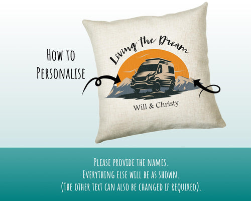 Personalised Caravan Camping Lovers Cushion Gift Mountains Sunset Design For Caravan Motorhome Owners Enthusiasts CS197