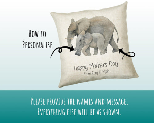 Personalised Elephant Mothers Day Mum Cushion Gift - Safari Theme Throw Pillow From Kids Son Daughter Girl Boy Mummy Mother CS128