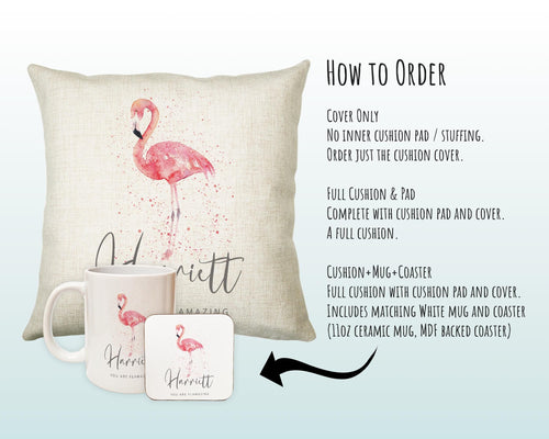 Personalised Pink Flamingo Cushion Gift Printed Name Design - Cushion Throw Pillow Gift For Mum Dad Friend Bedroom Birthday Christmas CS422