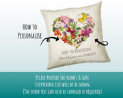 Personalised 4th Flower Anniversary Gift Cushion 4 Years Custom Design Gift Valentines Present - Wedding Cushion Pillow Gift CS374