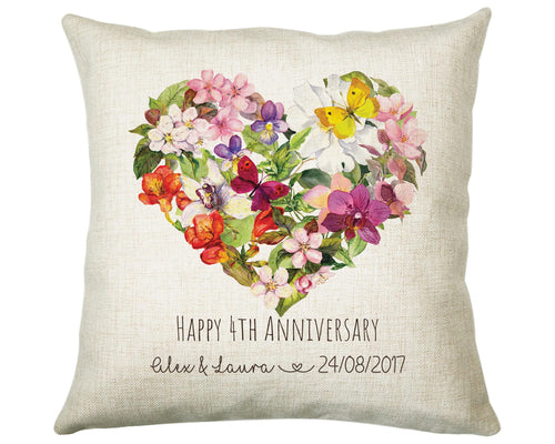 Personalised 4th Flower Anniversary Gift Cushion 4 Years Custom Design Gift Valentines Present - Wedding Cushion Pillow Gift CS374