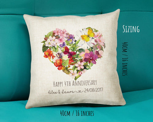 Personalised 4th Flower Anniversary Gift Cushion 4 Years Custom Design Gift Valentines Present - Wedding Cushion Pillow Gift CS374