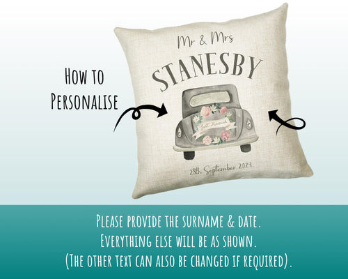 Personalised Just Married Cushion Wedding Gift Printed Name Design - Cushion Throw Pillow Gift For Newly Married Couple Wedding Gift CS373