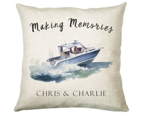 Personalised Boat Cushion Gift Making Memories Printed Name Watercolour Design Cushion Throw Pillow Gift For Him Her Christmas Gift CS370