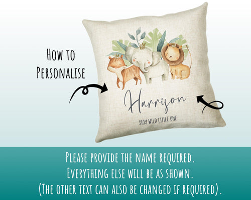 Personalised Baby Animal Cushion New Baby Gift  Printed Name Design - Pillow Gift For Girls Boys Safari Nursery Bedroom Decor CS290