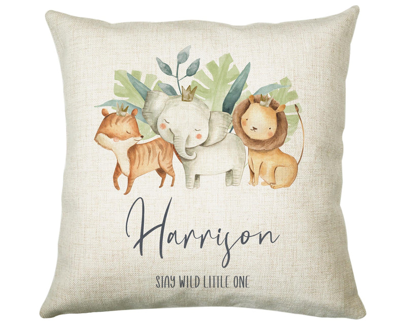 Personalised Baby Animal Cushion New Baby Gift  Printed Name Design - Pillow Gift For Girls Boys Safari Nursery Bedroom Decor CS290